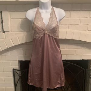 CBR Silky Rose & Lace Halter Slipdress Sz XL